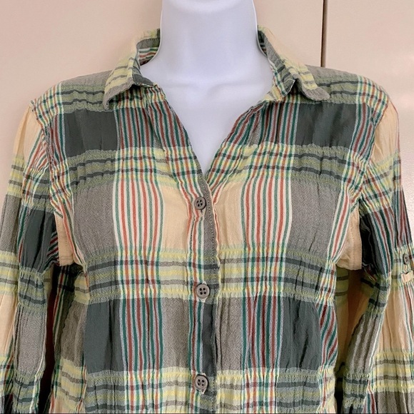 WOOLRICH Plaid Gray Yellow Cotton Shirt Small Convertible Roll-up Sleeve - Picture 4 of 15